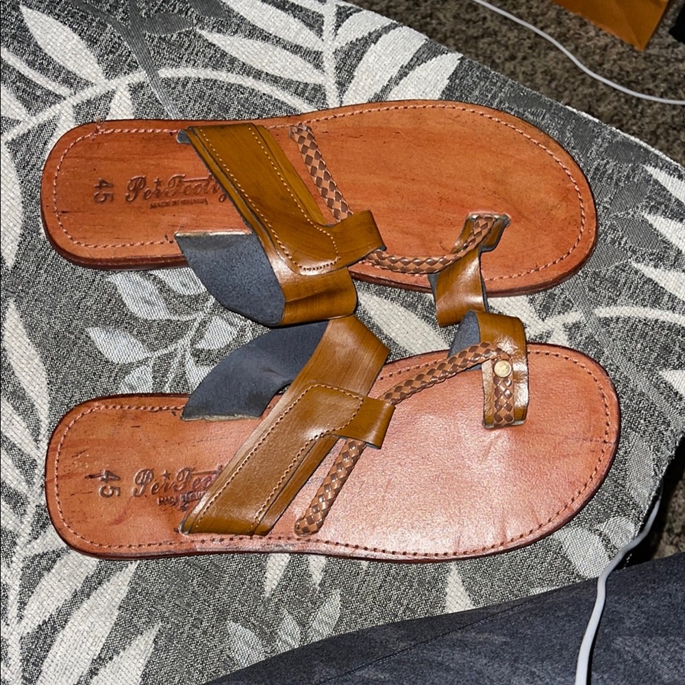 Brown Leather Sandals with Black Accents